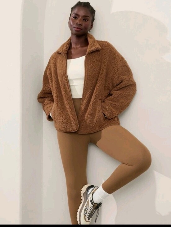 Athleta Jackets & Blazers - Athleta Cloud Fleece Jacket Pampas Beige Large Zip Pockets Cozy Sold Out